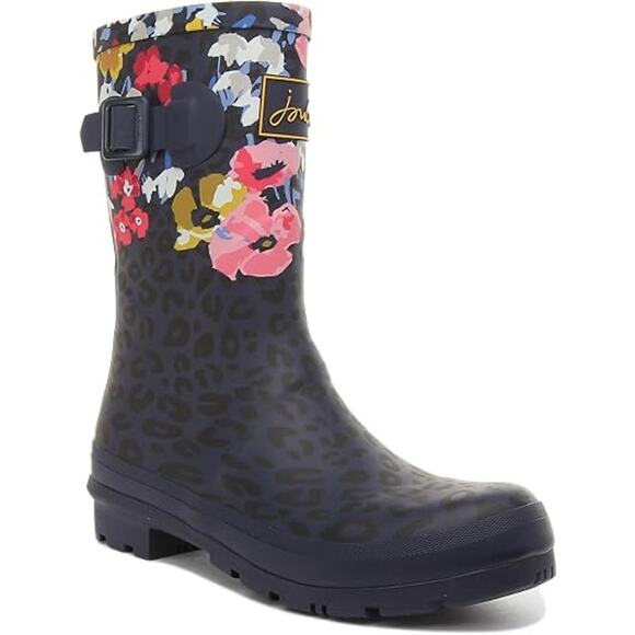 Joules Molly Welly Floral Leopard Rain Boots Navy size 5 women’s - Picture 1 of 8